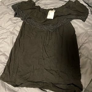 Black Kismet, off the shoulder ruffled short sleeve